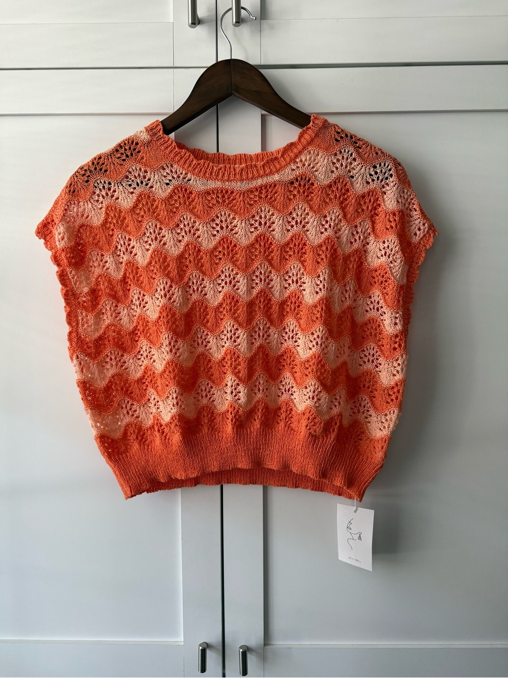 NWT Open Knit Chevron Sweater Top Coral Peach XL Lightweight